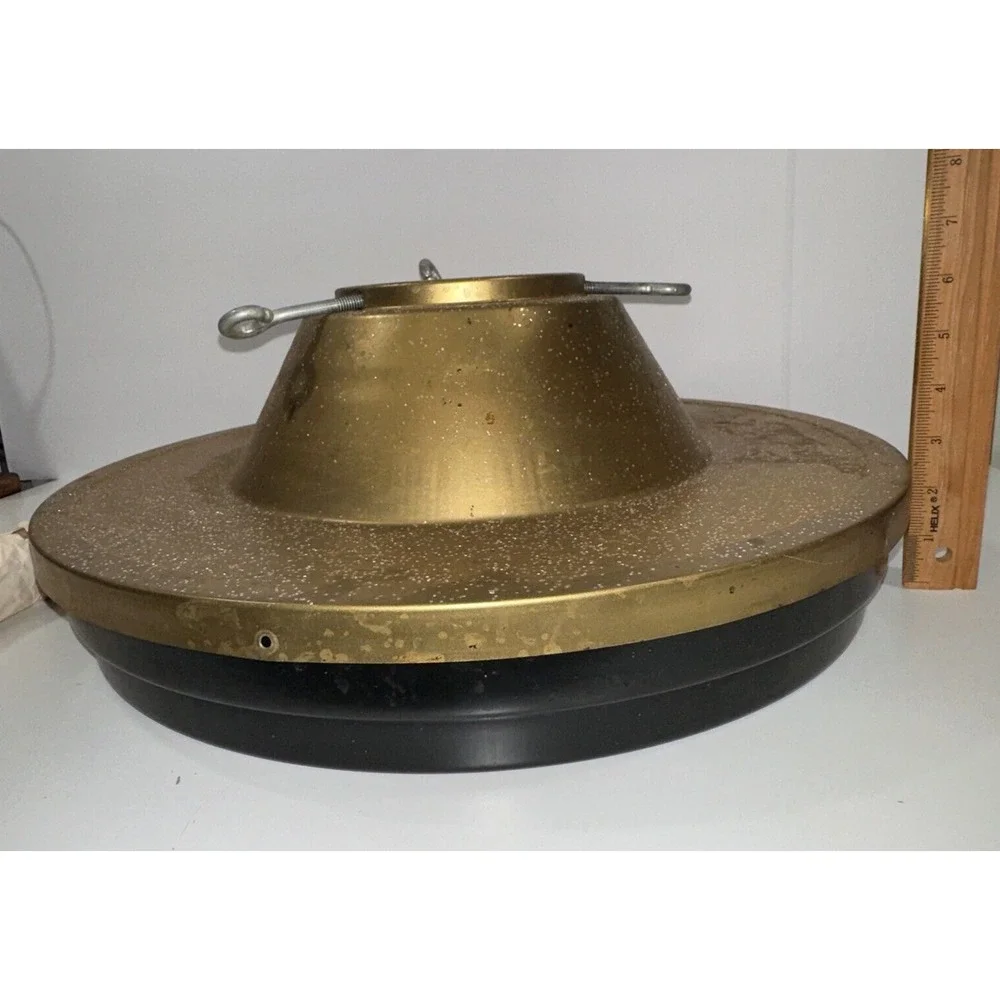 Vtg MCM Mell Mfg. Co. Holly Time Christmas Tree Stand‎ B-5 Black & Gold-Complete